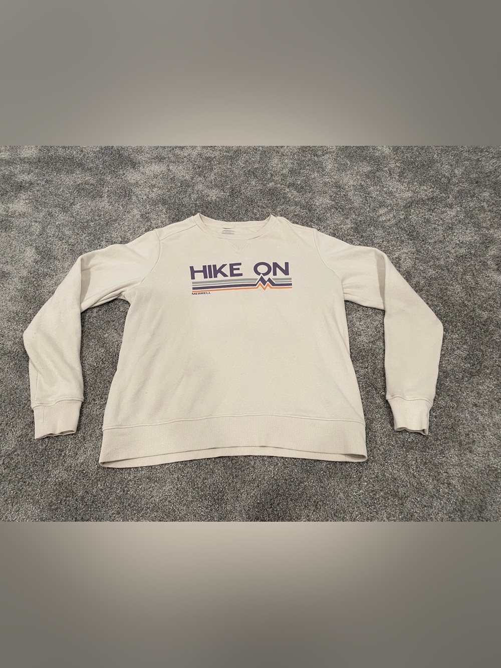 Merrell Sweater Womens Large 'Hike On' Pullover Shirt Cream Super Soft Crew Neck